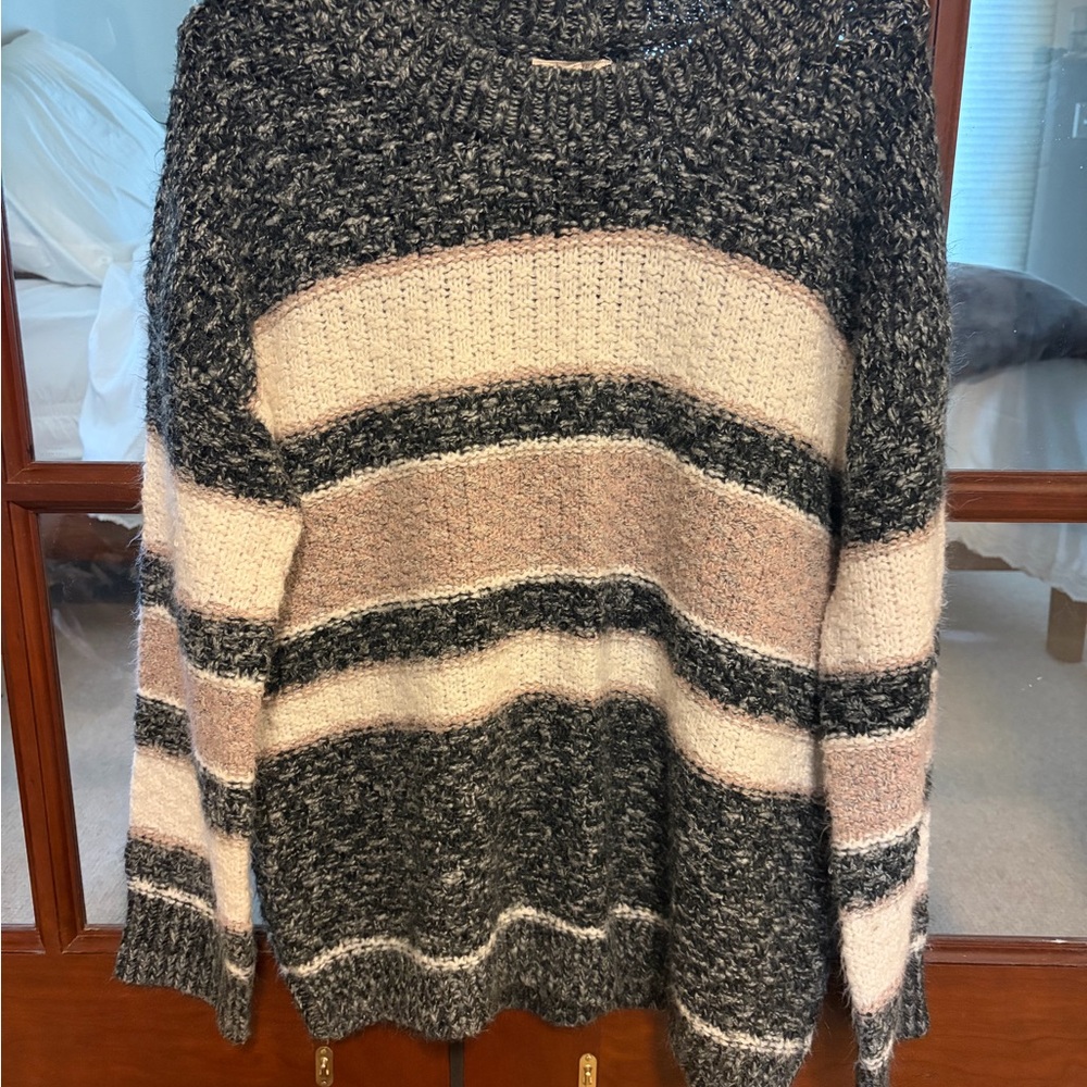 Mystree Striped Knit Sweater - Black, Gray, Mauve, and Cream